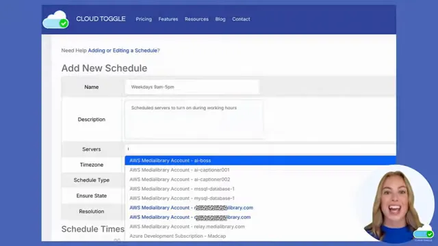 Selecting virtual machines from the servers drop-down in the schedule form