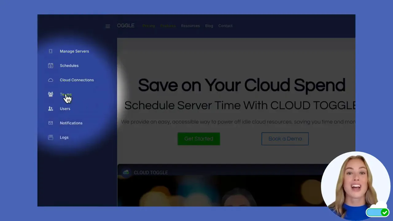 Cloud Toggle dashboard, teams option in left menu