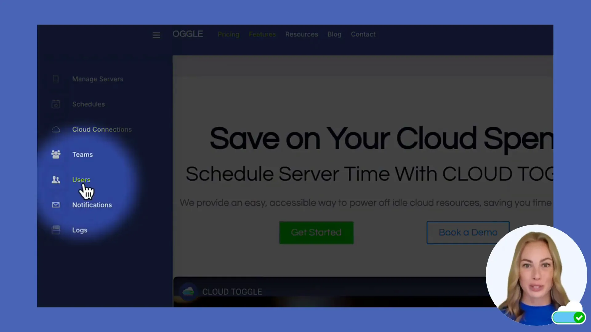 Open the drop-down menu and select Users in CLOUD TOGGLE